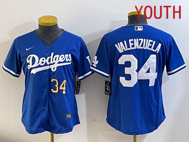 Youth Los Angeles Dodgers 34 Valenzuela 2024 blue jersey 202411207